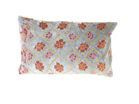 Sari pillowcase 30x50 cm in bohemian/vintage style with colorful Indian pattern in purple, berry and light blue, unique sari pillow with ethnic upcycled look