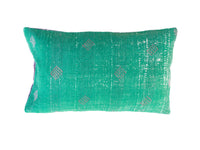 Purple sari pillowcase in 30x50 cm with colorful ethnic details, white dots and discreet red stripe - unique Indian boho pillow for sofa and bed