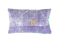Sari pillowcase 30x50 in emerald green with white and pink details, ethnic oriental vintage pattern as unique boho pillow