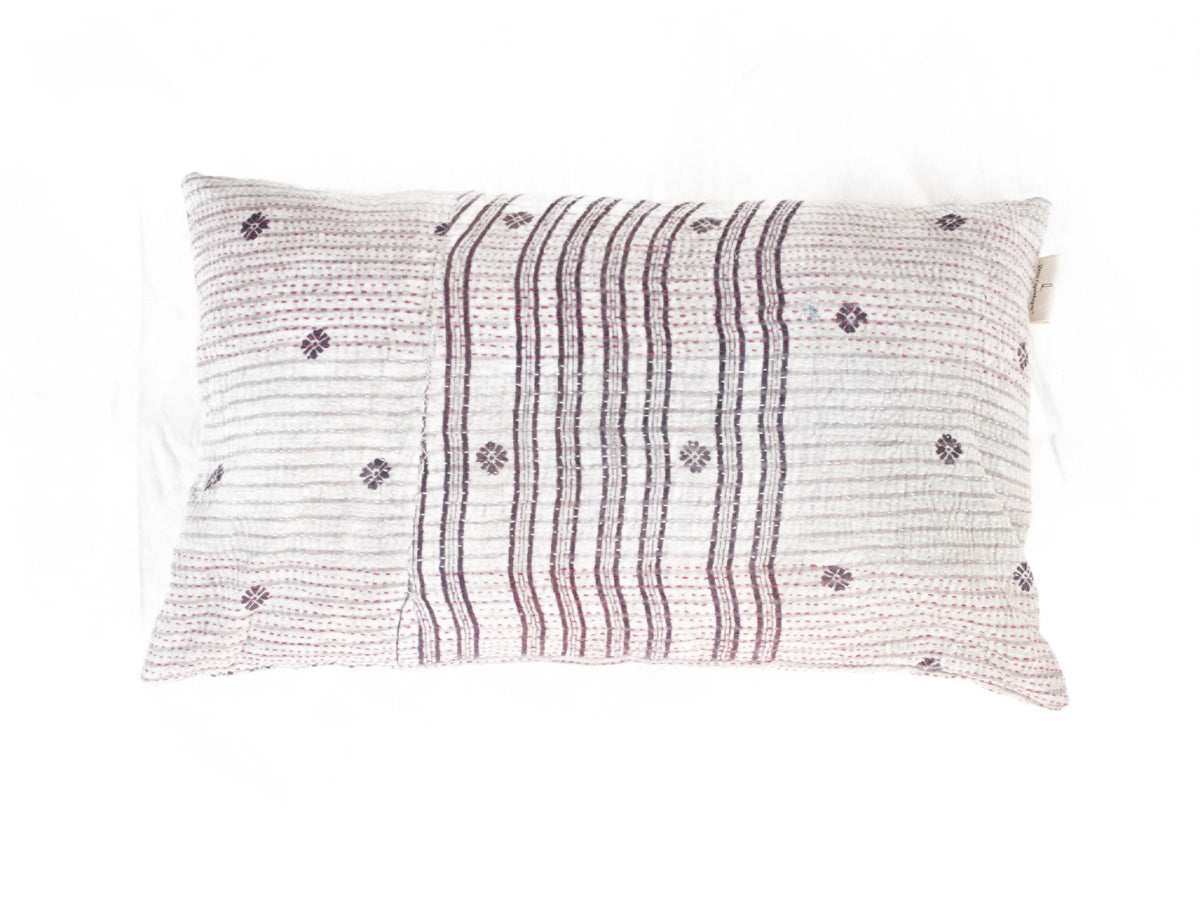 Unique sari pillowcase 30x50 in beige with colorful Indian stripes and checkered pattern - vintage boho sari pillow, upcycled.