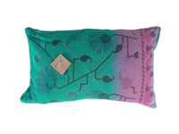 Sari pillowcase 30x50 cm with colorful oriental patterns in green, turquoise and purple - Indian, vintage bohemian sari pillow in unique design