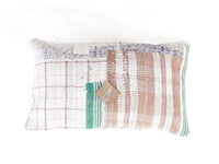 Sari pillowcase in 30x50 cm with patterned patchwork in white, pink, purple and green with embroidered checks and stripes