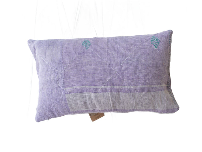 Sari cushion cover 30x50 cm in cream with colorful flower and leaf patterns in red/pink, green and blue (Indian, oriental boho sari cushions)
