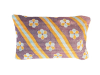 Unique sari pillowcase in 30x50 cm with colorful orange and white pattern, oriental flowers/ornaments and sari pillow look in bohemian style (Indian, vintage/upcycled)