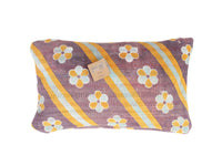 Sari pillowcase 30x50 with colorful oriental flowers and stripes in purple, yellow and light blue - unique vintage sari pillow / sari pillowcase in boho style