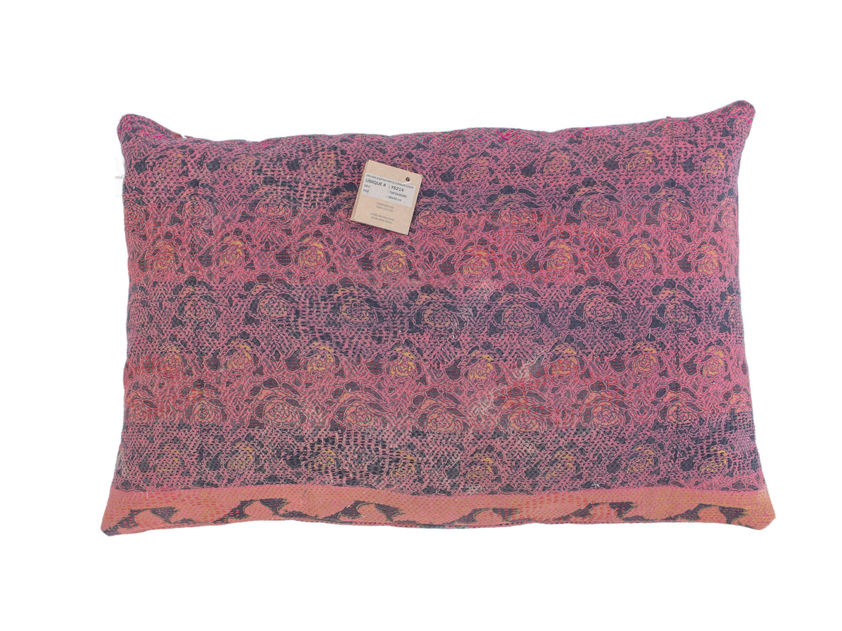 Sari pillowcase 60x40 with colorful boho bohemian checks in turquoise, mint green, purple and pink - unique Indian/ethnic vintage sari pillow in upcycled sari fabric.