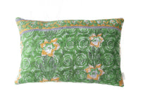 Sari pillowcase 60x40 with white base and colorful ethnic floral patterns in red, green, blue and purple - Indian vintage boho sari pillow/ sari cushions for oriental and bohemian home decor