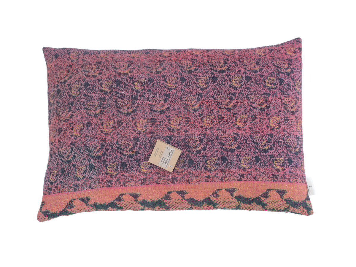 Sari pillowcase 60x40 with beige base, colorful bohemian/boho patterns and vintage Indian oriental design in red, gold and dark blue tones (unique sari pillow)