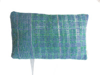 Unique Indian sari pillowcase (60x40) in light blue turquoise with colorful floral and oriental patterns in curry/orange and golden details - boho sari pillow / vintage Indian pillowcase