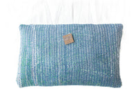 Indian sari pillowcase 60x40 in light blue with colorful yellow-brown floral patterns - unique bohemian/boho sari pillow for oriental vintage pillows