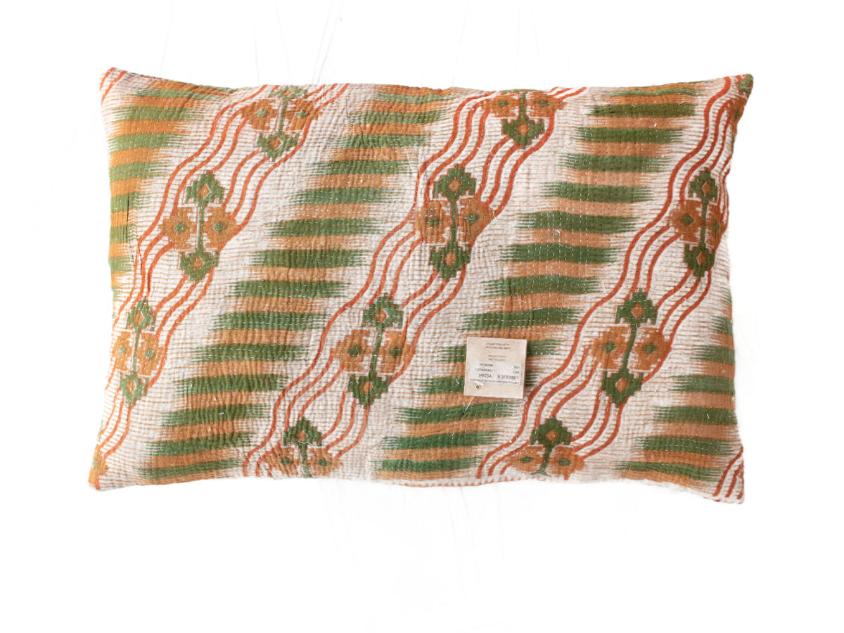 Sari pillowcase 60x40 in boho bohemian patchwork of blue, turquoise, white and gray checks and stripes with a fine red detail pattern - unique sari pillow / Indian pillowcase.