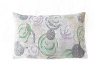 Sari pillowcase 60x40 with sari pillow in boho/bohemian style in purple, turquoise and white with colorful ethnic stripes and decorative patterns in gold.
