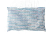 Sari pillowcase 60x40 in mustard yellow with boho/bohemian ethnic diamond patterns in purple, blue and turquoise - unique Indian pillow for sofa and bed