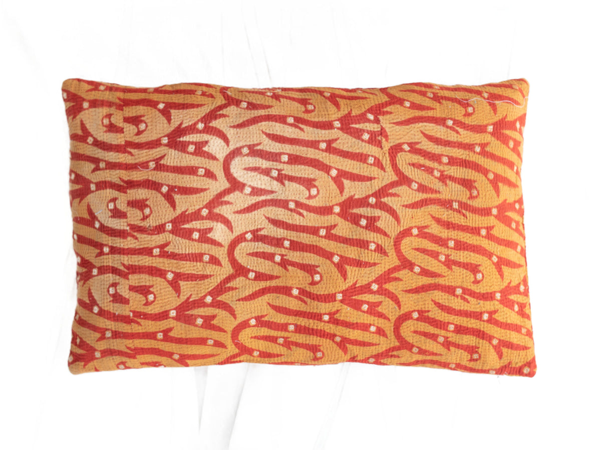 Unique sari pillowcase (60x40) with colorful Indian elephant patterns in orange, green and black - vintage boho/bohemian sari pillow with ethnic oriental style