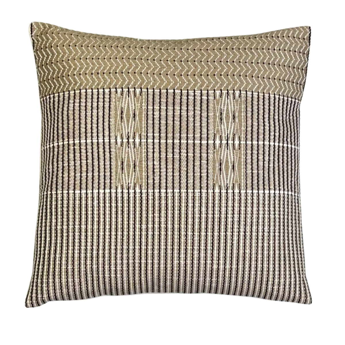  Elegant pude i størrelsen 50x50 cm, fremstillet af en blanding af bomuld og silke med en bagside i beige bomuld. Designet er præget af små geometriske mønstre i grønne og beige nuancer, der danner et delikat og raffineret udtryk. De fine linjer og detaljerede mønstre gør denne pude til et moderne og stilfuldt valg til hjemmet, perfekt til at skabe en sofistikeret atmosfære.