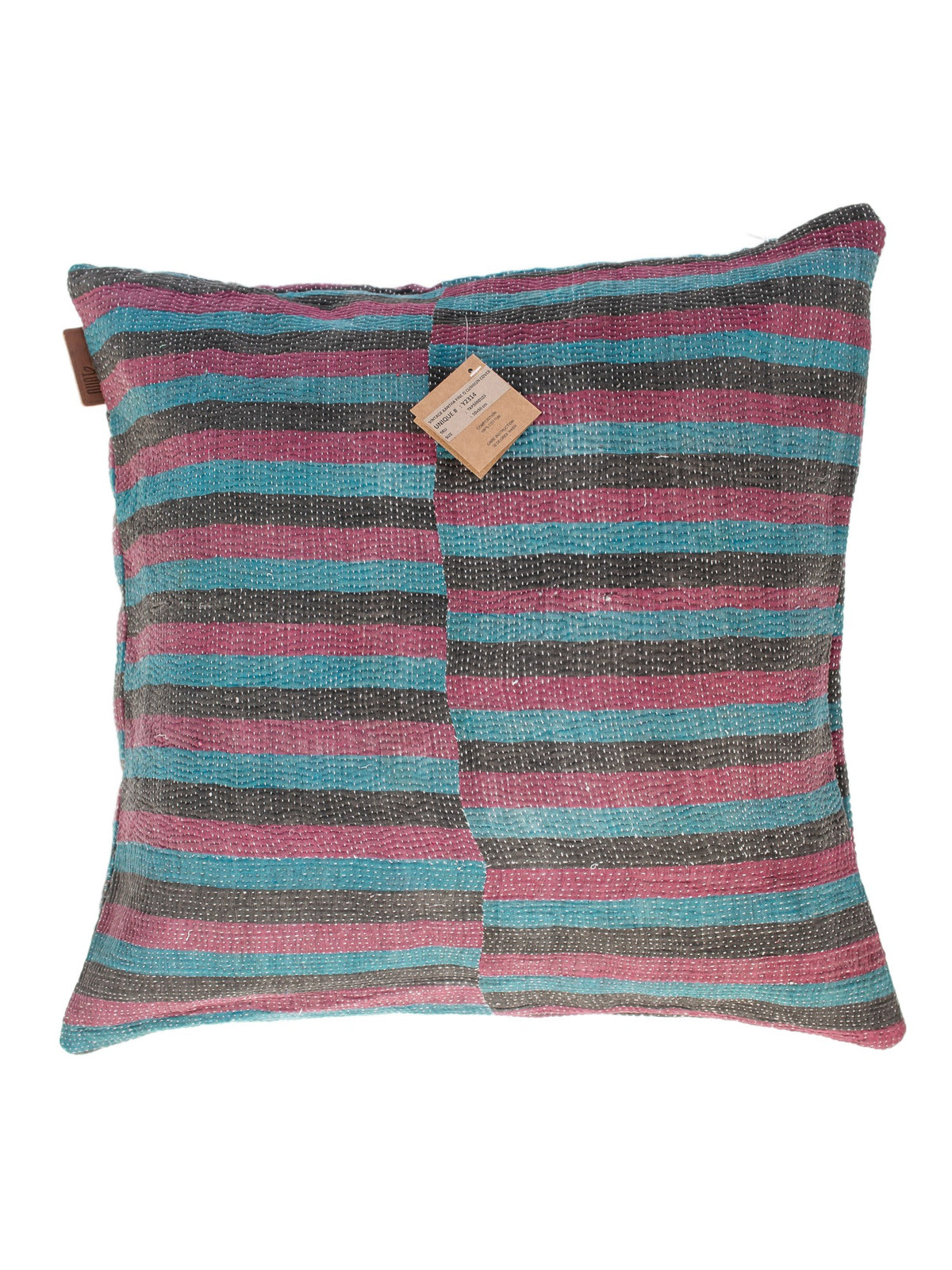 Sari pillowcase 50x50 with colorful stripes in turquoise, pink and gray, unique Indian vintage/bohemian sari pillow look, upcycled sari fabric