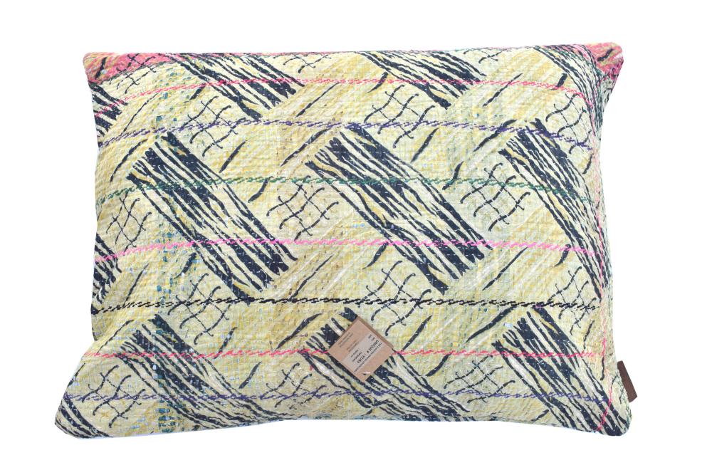 Unique sari pillowcase 50x70 with colorful bohemian/boho pattern in yellow, black, blue and pink - Indian vintage sari pillow (sari pillow) in ethnic oriental style