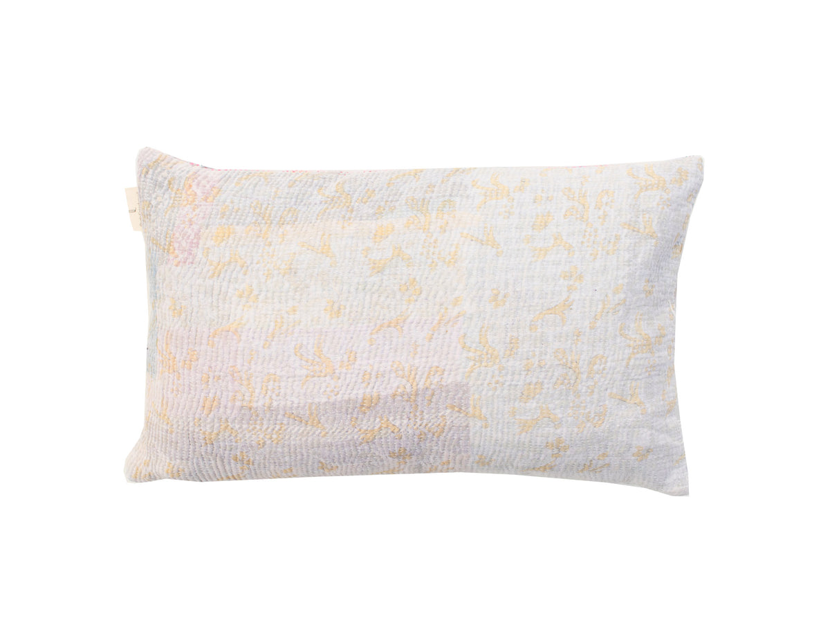 Unique sari pillowcase 30x50 with colorful bohemian flower and leaf pattern in green, pink, purple and beige (Indian/ethnic style)