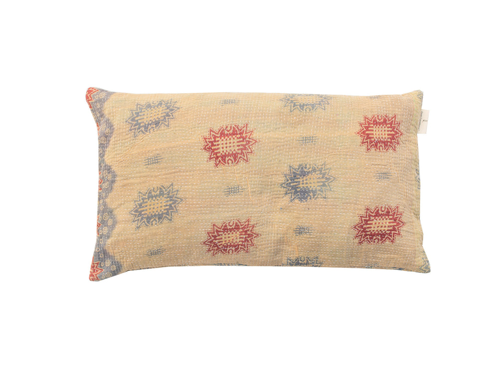 Unique sari pillowcase 30x50 with sari pillow design in light blue/grey with gold-coloured oriental animal patterns and colourful details, vintage boho and Indian pillowcase style