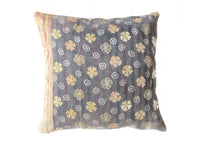 Sari pillowcase 50x50 in dark grey with colorful floral and ornamental patterns, vintage boho Indian style (sari pillows, unique pillows)