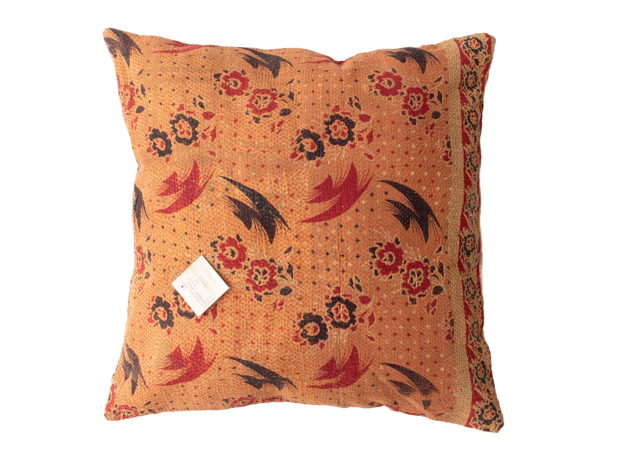 Sari pillowcase 50x50 with unique colorful pattern in orange, red, dark blue and black - vintage boho Indian pillowcase.