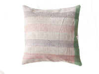 Sari pillowcase 50x50 in white and off-white with colorful dots and stripes, boho bohemian vintage pattern and green contrast border, Indian upcycled sari pillow/Indian pillowcases
