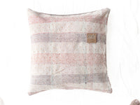 50x50 sari pillowcase in boho vintage style with stripe pattern in white, dusty pink and blue-gray with small gold dots, ethnic Indian decor for sari pillows and unique pillows